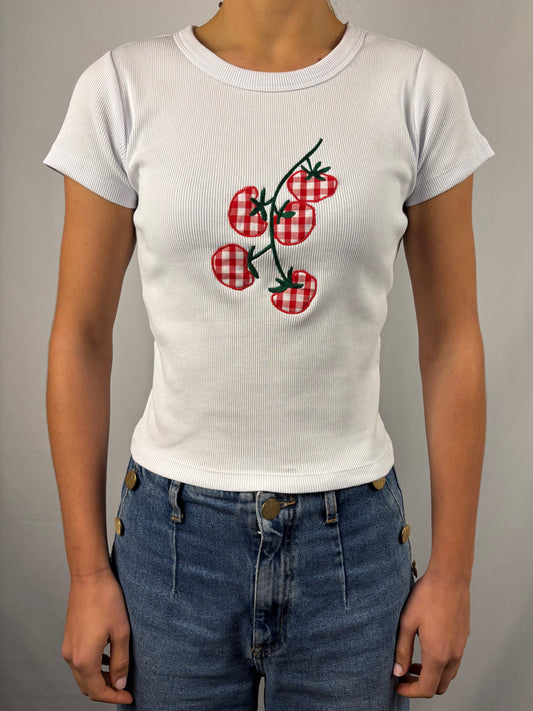 Gingham Tomato Heavy Ribbed Baby Tee